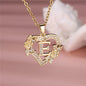 A-Z Letter Flower Heart Pendant Necklace