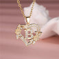 A-Z Letter Flower Heart Pendant Necklace